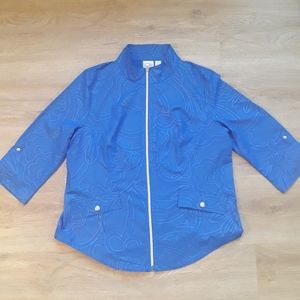 Zenergy by Chico's Blue Floral Zip Up Jacket - Size 2 (Large)
